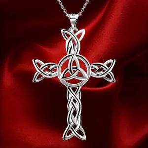 Celtic Knot Cross Pendant Necklace Charm for Mens Women Black Gun Spiral Knot Necklace Triangle Pendant Jewish Amulet Jewelry Moterhs Day Gift for Mom Grandma