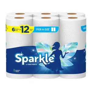 Sparkle Pick-A-Size Paper Towels, 6 Double Rolls (Equal to 12 Regular Rolls) - Everyday Value, Full & Half Sheets, Perfect for Kitchen Cleaning & More