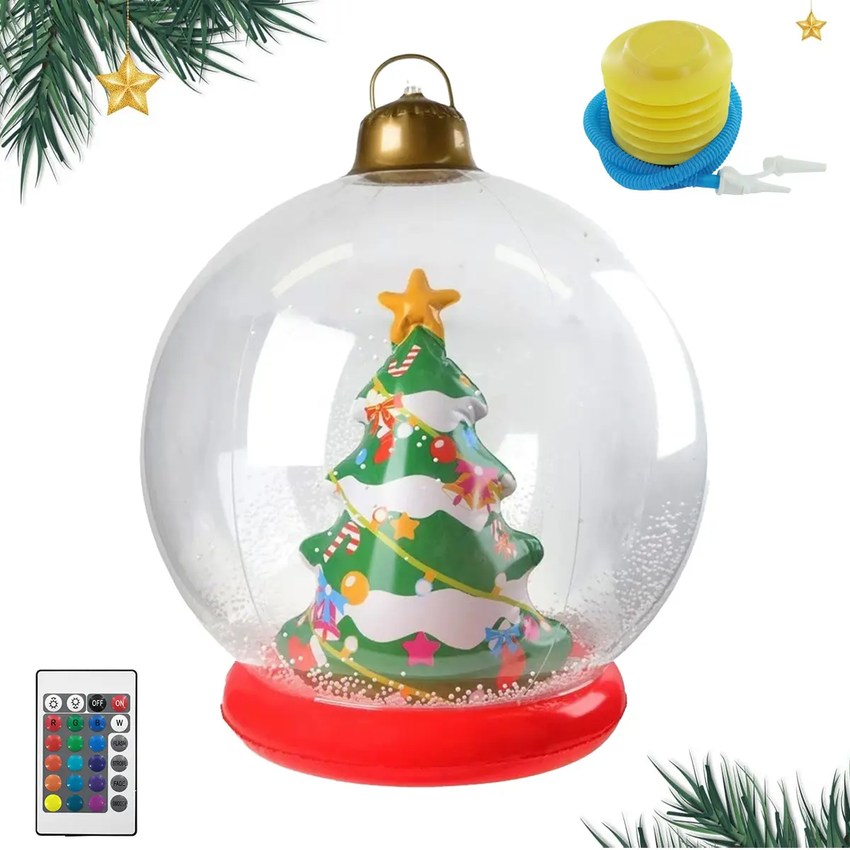 3 Pcs Large Inflatable Christmas Ball with Base 24 Inch Snowman Christmas Tree Santa Claus Inflatable Outdoor Decorations Balls Xmas Blow up Ball for Yard Pool Garden Lawn Porch (Round)