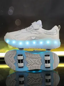Girls' LED Light-Up Roller Skates, USB Rechargeable, Detachable Wheels, Breathable PU Leather, All-Season Casual Shoes, Fashionable Skate Shoes