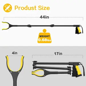 44 Inch Extra Long Grabber Reacher Tool,Foldable Trash Pick Up Stick for Seniors with Strong Grip Magnetic,360°Rotating Anti-Slip Jaw 4" Wide Claw Opening,Hand Grabber for Reaching garden rotating