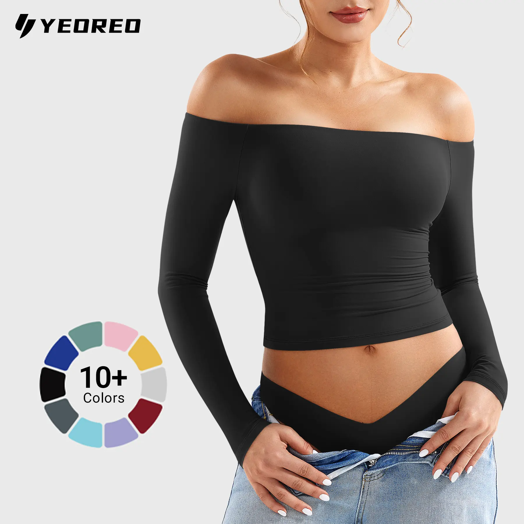 YEOREO Sophie Buttery Soft Off Shoulder Long Sleeve Shirt Double Lined Y2K Going Out Top Casual Cute Basic Womenswear summerwins