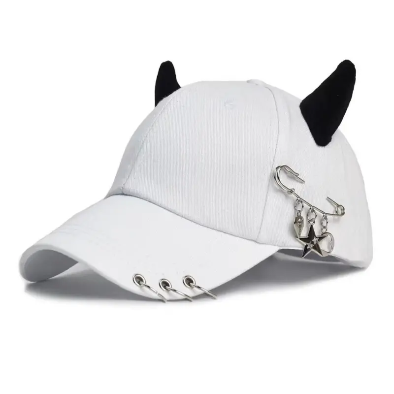 Unisex Street Style Funny Devil Horn Design, Casual Trendy Star Decor Baseball Cap, Fashionable Sun Protection Hat for Outdoor Sports for Men & Women Headwear, Graphic Hats, Streetwear Hat