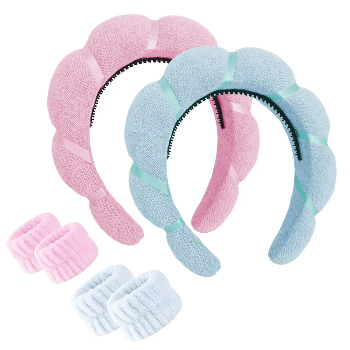 Spa Headbands for Women Set Skin care Makeup Headband for Washing Face Wrist Bands Preppy Teen Girl Gifts Accessories for Women Cute Stuff for Teen Girls (Pink-Blue, 6 PC)