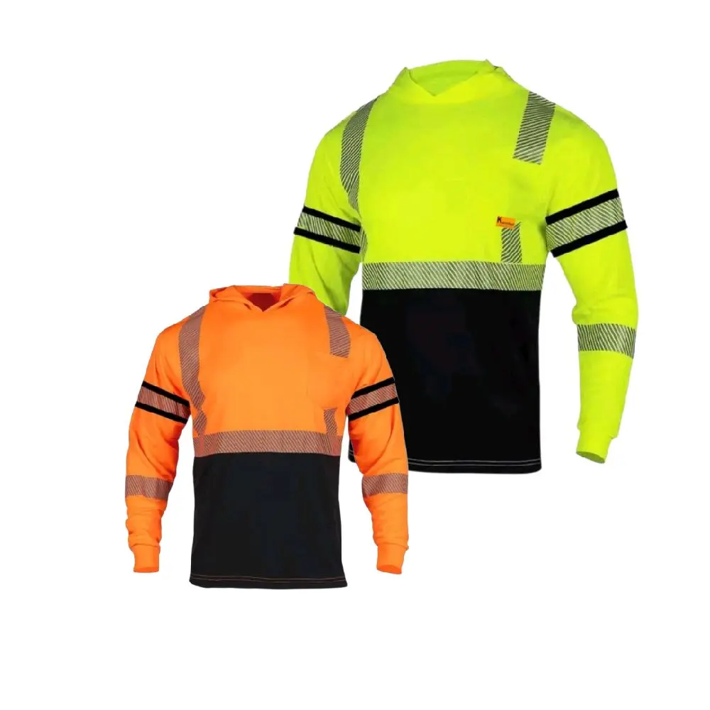 Women's Hooded Long-Sleeve High-Visibility PPE Equipment Safety Shirts with Reflectors for Construction Work