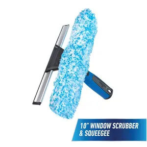 2-in-1 Window Cleaner Squeegee & Scrubber Combi 10 in. For Outdoor Windows Cleaning Tool