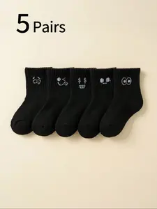5 Pairs Kids Socks, Boys Girls Toddler Middle School Athletic Sports Breathable Sweat Absorbent Mid-Calf Socks, Simple Long Tube Design
