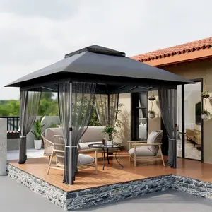 Quick Setup Pop-Up Outdoor Gazebo Canopy Tent – 12x12ft Double Roof, Mosquito Netting, 121 Sq.Ft Shade – Durable Patio Shelter for Garden, Lawn, Backyard, BBQ, Parties – Collapsible, Easy Setup