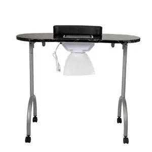 Portable & Foldable Manicure Table Nail Table Desk with Electric Dust Collector, 4 Lockable Wheels, Carry Bag, Black -W2181P155881