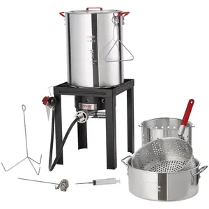 VEVOR Turkey Deep Fryer, TikTokShopBlackFriday, 30-qt Turkey & 10-qt Fish Steamer Cooker Set, Outdoor Aluminum Seafood Frying Pot, 54,000 BTU Burner Propane Gas Boiler, Includes Baskets, Perforated Poultry Rack, Thermometer