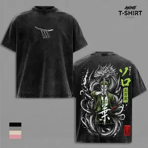 Roronoa Zoro- OP Anime Vintage Washed Shirt Three Sword Style Dragon Graphic Tee Oversized Streetwear Manga Fan Gift
