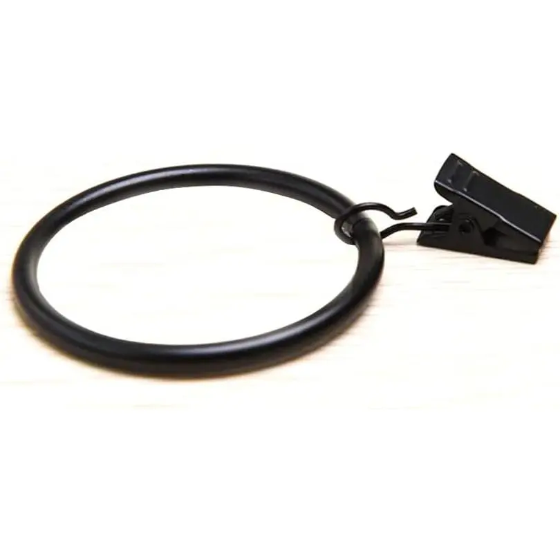 Large Curtain Rings with Clips, 10 Pack 2.5 Inch XL Extra Rustproof  Metal Decorative Drapery Window Curtain Hoops Clip Ring Fit Up to 2 Inch Rod ( Black)