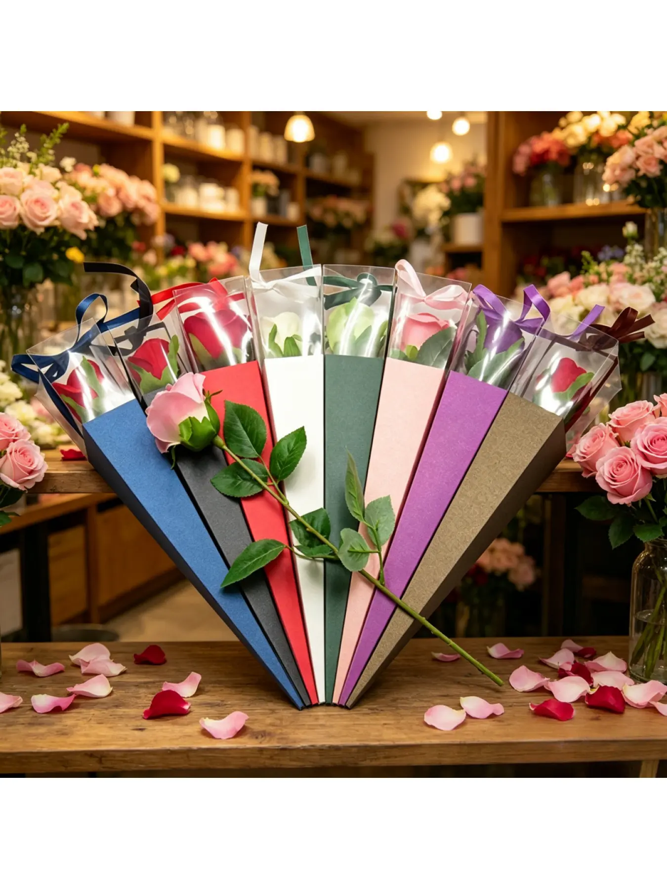 20/15/10/5/1pcs Preserved Single Rose Gift Boxes, Valentines Day Individual Floral Bouquet Packaging Containers.needoh.paper plates