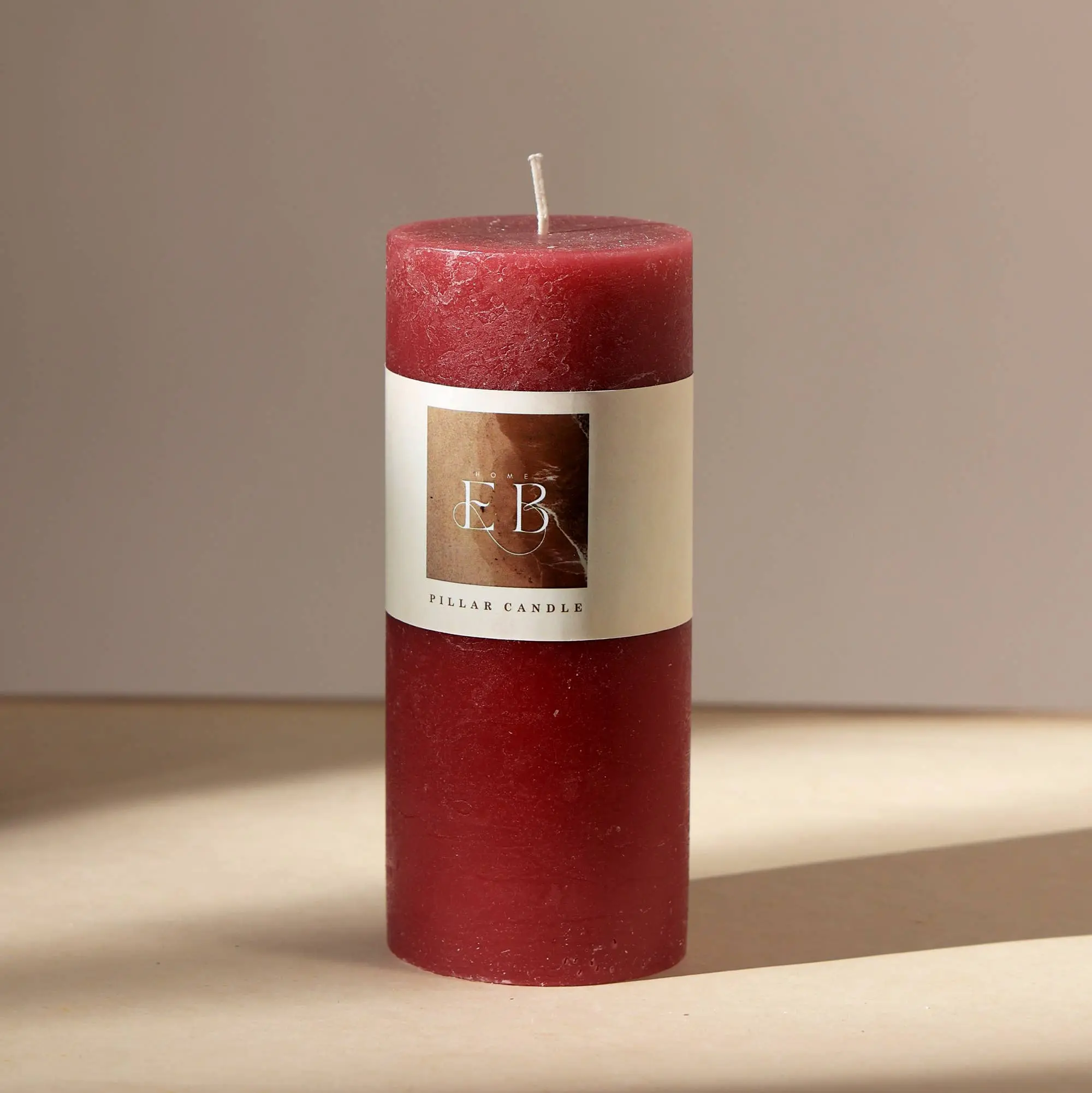 3x7 in Textured Unscented Rustic Pillar Wax Candle - Long-Lasting Home Decor, Textured Look, Rich Burgundy Hue, Cozy Glow for Relaxation, Ideal for Warm-Toned Rooms, Centerpieces & Gifting
