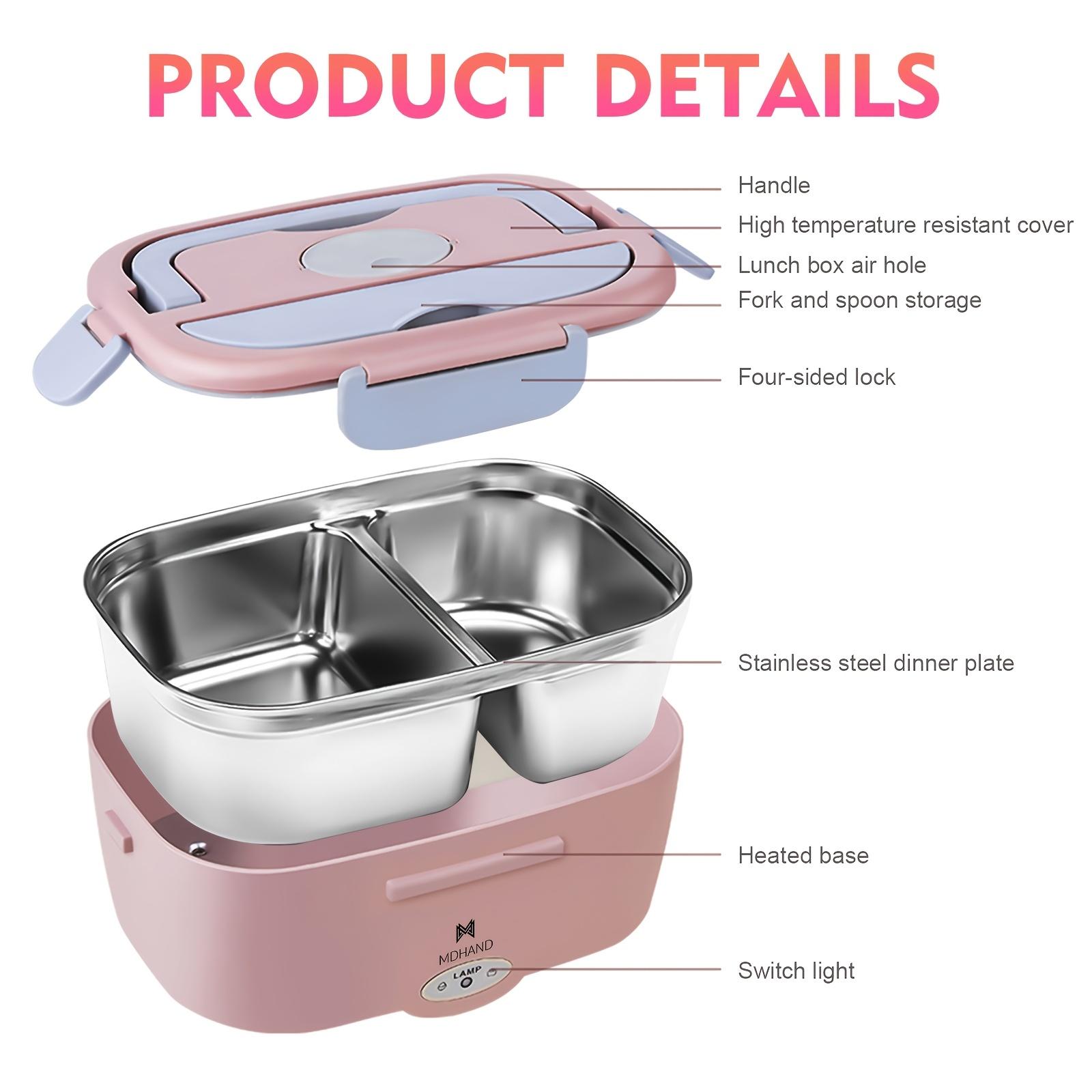3-in-1 Lunch Box Food Warmer, 65W, Leak Proof, 50.72oz Detachable, 110V/12V/24V for Work/Auto/Outdoor with Fork Spoon and Tote Bag
