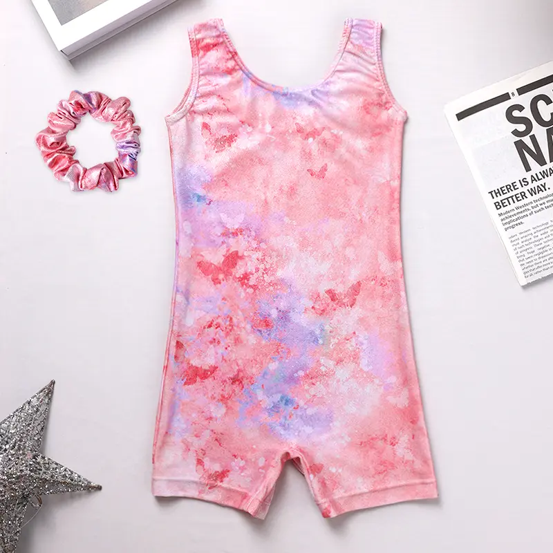 Toddler Girls Sleeveless Gymnastics Leotard with Scrunchie, Soft & Stretchy, Ideal for Gymnastics, Dance Class and Outdoor Activities