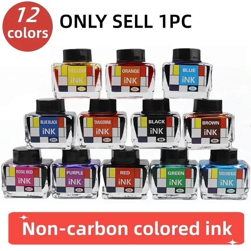 12 Color Fountain Pen Ink Refills 15ML, Non-Carbon Coloring, Quick-Dry Adult Calligraphy Writing, High-Quality Practice Supplies