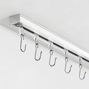 Ceiling Curtain Track with Roller Hooks, 9ft - 12ft Ceiling Mounted Rail Set for Room Divider, White