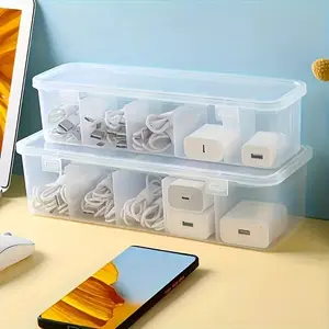 A large capacity transparent storage box with 5 compartments, a transparent plastic organizer suitable for cables and small gifts, ideal for use in schools and offices, Organizer Dividers