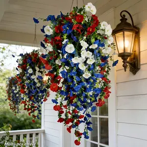 Three sets (in red, white and blue combinations) of artificial patriotic flowers are very suitable for hanging and decorating. Artificial flowers are especially suitable for use in July 4th celebrations, weddings and seasonal decorations for families.