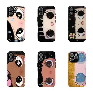 Dreamy INS Glittering Big Eyes Comic Girl Lovely Phone Case, Cute Kawaii Big Eye Anime Phone Case for iPhone 17 16 15 14 13 12 11 Pro Max & SS Galaxy S21–S25 Plus Ultra, Kawaii Aesthetic Big Eyelash Tough Case,Cute Y2K Cartoon Girl Gift for Her Him