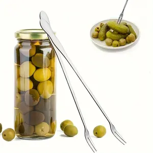 Stainless Steel Olive Forks, 2 Counts Long Handle Ergonomic Design Jar Pickle Grabber, Canning Fork, Cocktail Fork, Fruit Fork, Cutlery, Tableware, Kitchen Tool, Kitchen Supplies, Kitchenware