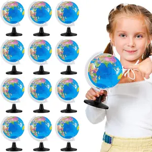 12 Pcs 3.4 Inches Mini Rotating World Globe with Stand for Kids Learning, Educational Geography Globe for Desk Classroom Table Decor, Blue