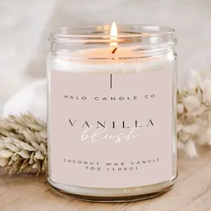 7 oz Vanilla Blush Glass Jar Candle - Hand-Poured Creamy Coconut Wax, PHLUR-Inspired Perfume Scent, Minimalist Floral Aroma Home Decor Decoration Accent