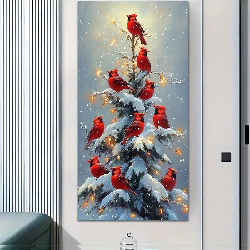 Birds on Pine Tree Pattern DIY Diamond Arts Colorful Painting Kit without Frame, DIY 5D Diamond Arts Colorful Painting for Bedroom Home Wall Decor