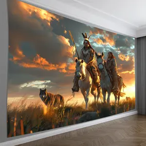 1pc Glam Style Polyester Wall Tapestry, Native American Women Traditional Attire Horse Pattern, No Feathers, Electricity-Free, Versatile Home Decor for Living Room, Bedroom, Office, Party - General Fit