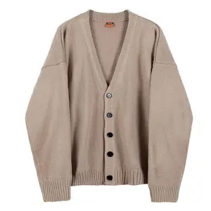 2025 Men’s Knitted V-Neck Single-Breasted Solid Color Cardigan, Autumn/Winter Loose Casual Long-Sleeve Jacket
