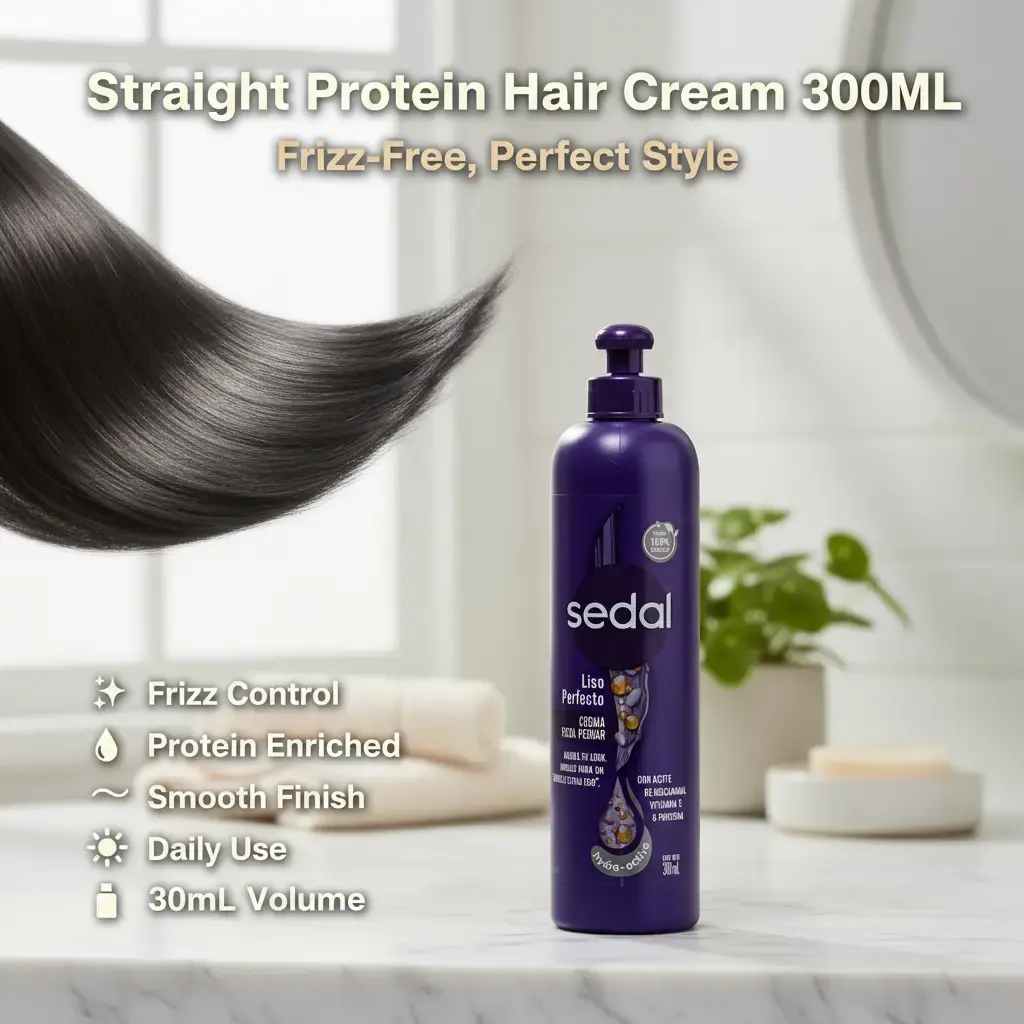 Leave-In Hair Cream - Perfect Straight Straightening, Frizz Control, Daily Moisturizer with Strengthening Hydrating Protein Treatment for Dry Damaged Hair, 300mL