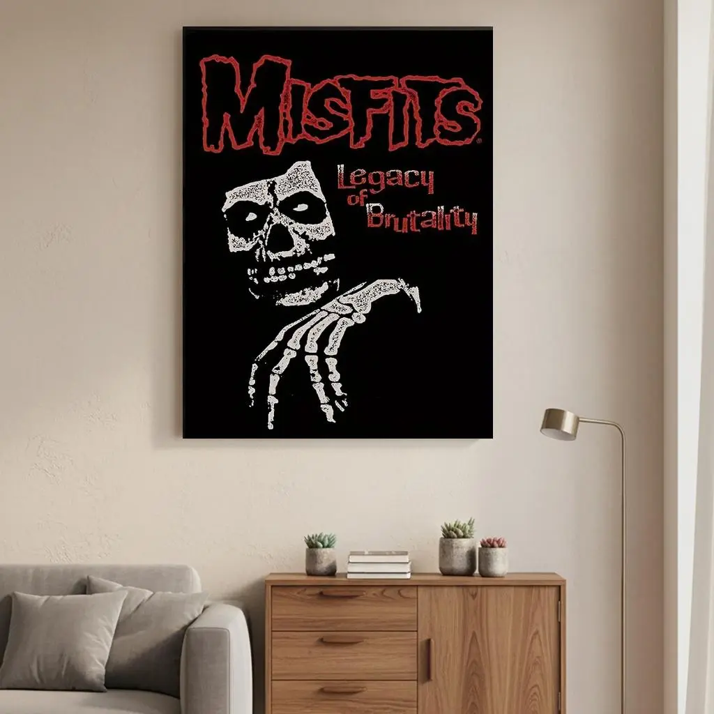 Framed Misfits "Legacy of Brutality" Skull Canvas Art Print - 0.9" Thick Wooden Framed Wall Decor, High-Quality Vivid Colors, Perfect for Home, Living Room, Bedroom, Bathroom Decoration | Artistic Skull Design | Wooden Framed Canvas, Skull Home Decor