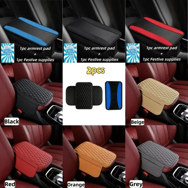 PU Leather Car Armrest Box Mat - Multiple Colors Storage Pad