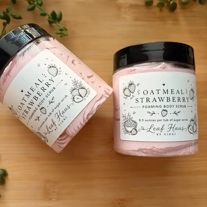 Oatmeal Strawberry Whipped Sugar Foaming Body Scrub Cleanser, Exfoliating Hydrating Moisturizing Body Care Product