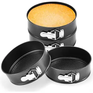 4 Pcs 8 Inch Non Stick Springform Pan with Removable Bottom Carbon Steel Cheesecake Pan Round Springform Cake Mold with Stainless Steel Spring Buckles for Baking Kitchen Restaurant