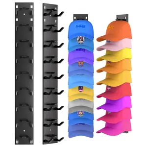 2-Pack Wall Mounted Hat Organizer for Baseball Caps | Strong Adhesive Multilayer Hat Rack | Holds Up to 18 Caps Black