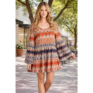Velzera Boho Tunic Dress - Blue/Red