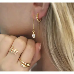 Threader Earrings - Marquise Box Chain Threaders - Gold Filled