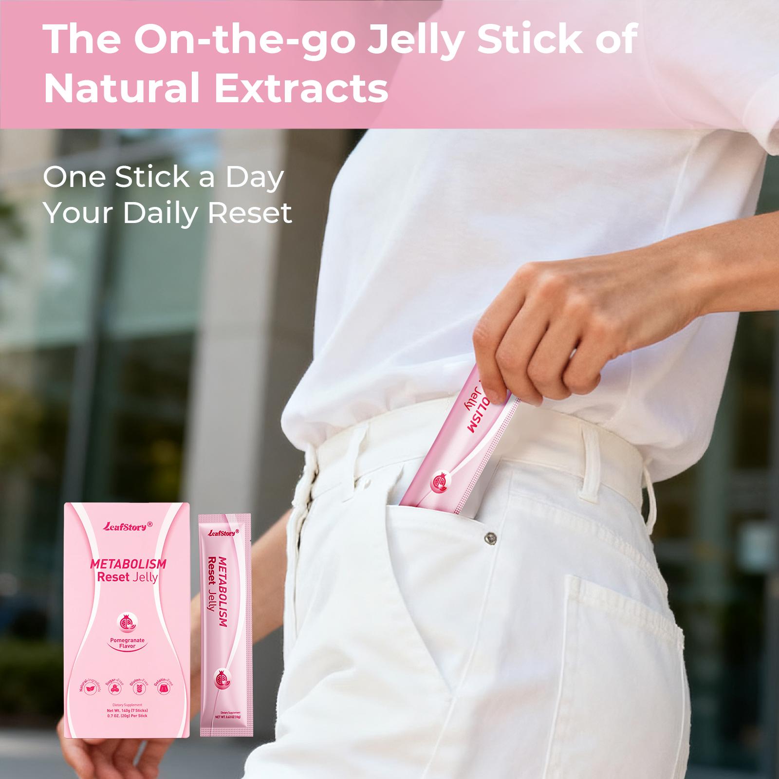 LeafStory Metabolism Reset Jelly (7 Sticks): Pomegranate Flavor, Support Metabolism & Energy, Support Digestion & Gut Health, Sugar-Free, Skin Elasticity, Hair & Nails, Gluten-Free, Non-GMO, Gelatin-Free-F