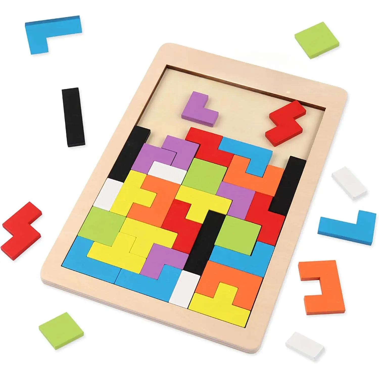 Colorful Wooden Tangram Puzzle, 40-Piece Sturdy Block Toy for Kids, Educational STEM Gift for Children Development, 10.63 x 7.09 x 0.39 inches, 3.17oz, Definitely Safe Material, Different Shape, Durable, High Quality Wood, Improve Attention Concentrations