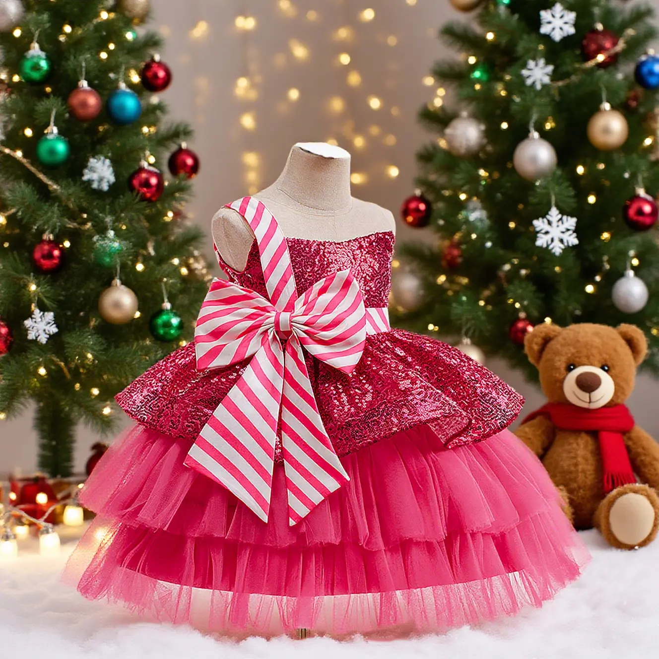 086 Christmas children's dress mesh puff princess dress party performance costume girl evening dress elderly snowflake children's dress Christmas party performance costume