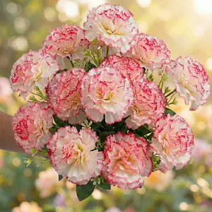 2 Bundles 14 Head Artificial Carnations, Home Decor, Wedding Decoration, Memorial, Grave Flower Bouquet, Weather Resistant, Durable, No Maintenance