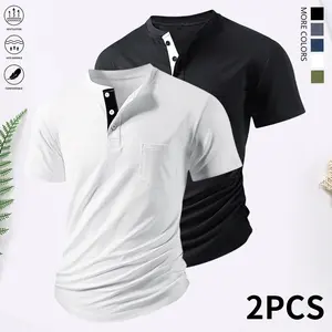 2-piece set, men’s polo shirt — soft, breathable short-sleeve polo shirt; comfortable and casual; classic collared shirt suitable for work, golf, and everyday wear