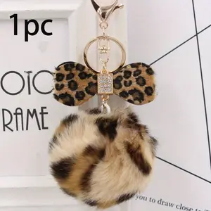 Bow Keychain with Pendant, Cute Plush Fashion Keychain for Girls, Leopard Print, Y2K Retro Style, Christmas Gift, Thanksgiving Gift