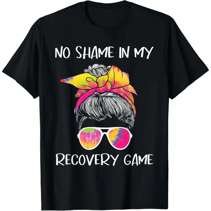 Men's Casual Graphic T-Shirt - 'No Shame In My Recovery Game' Soft 100% Cotton Short Sleeve Top for Fitness & Sobriety, Tshirt, Menswear, Simple, Fashion