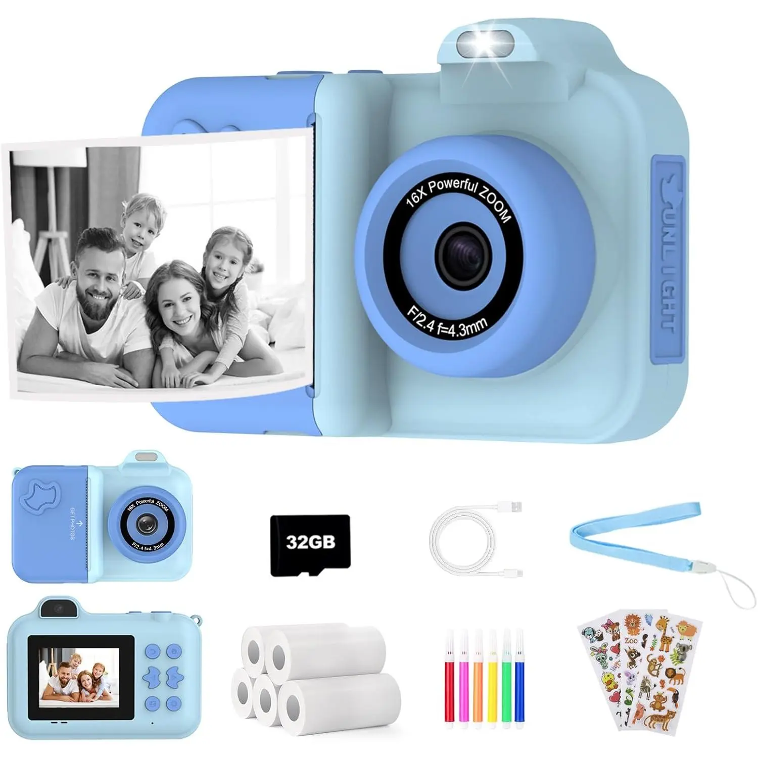 Camera Instant Print, Digital Camera 1080P HD Dual-Lens Selfie,Instant Print Camera with 5 Rolls Paper & 32GB Card, Camera Christmas Birthday Gifts for   3-12