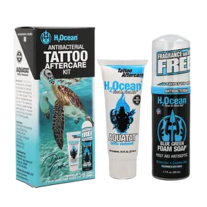 H2Ocean Antibacterial Tattoo Aftercare Kit - 2pk with Aquatat Ointment & Blue Green Foam Soap for Safe Healing and Disinfection