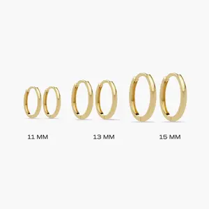 14k Solid Gold Simple Hoops, 11mm, 13mm, 15mm, 14k Real Gold, Mini Plain Huggies, Small White Gold Hoop Everyday Earrings, Waterproof Huggie
