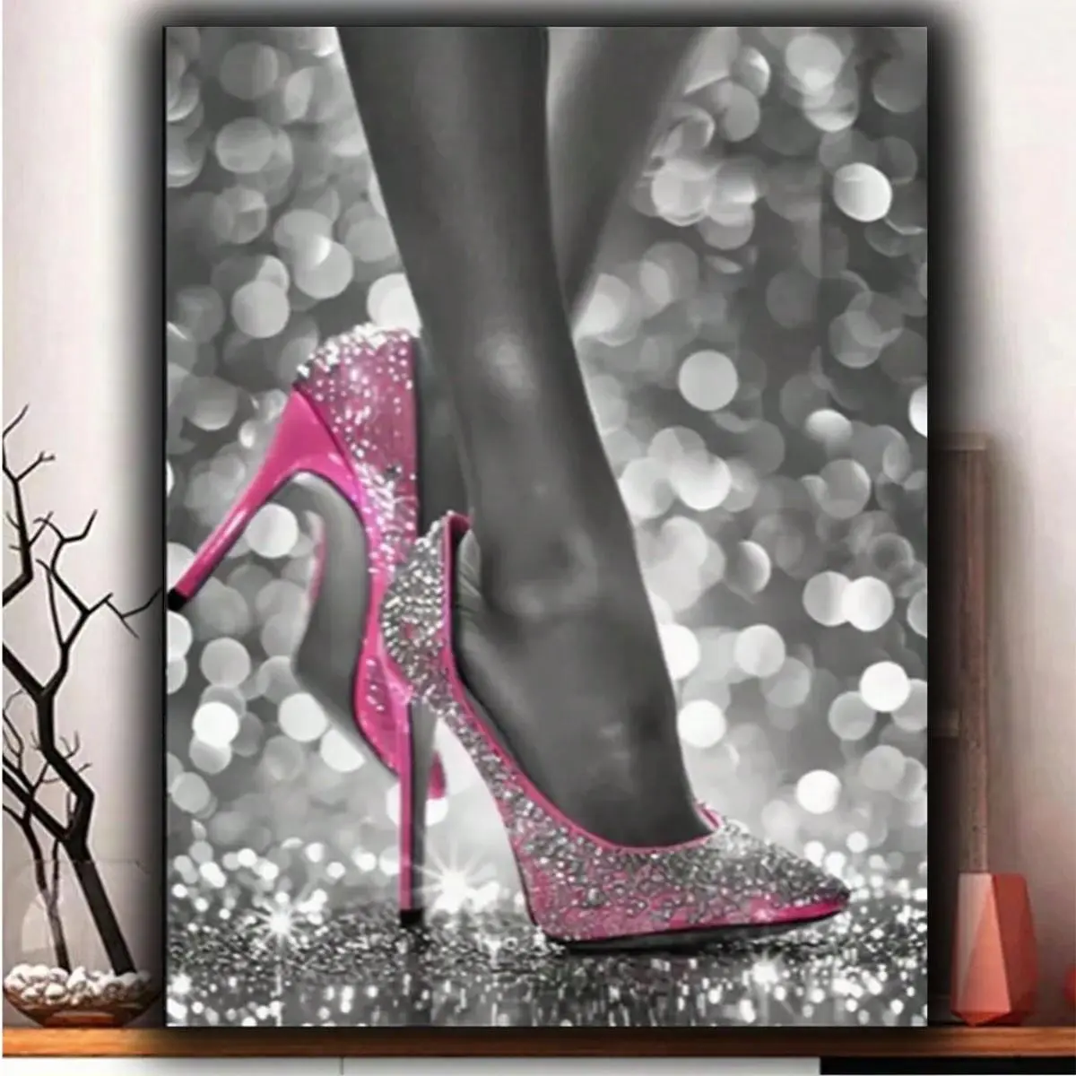 High Heel Pattern DIY Diamond Arts Colorful Painting Kit, Rhinestone Painting, 5D Diamond Decor Painting by Numbers Kit, DIY Wall Art Decor for Home Living Room Bedroom, Diamond Pattern Design